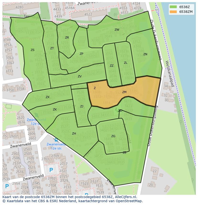 Afbeelding van het postcodegebied 6538 ZM op de kaart.