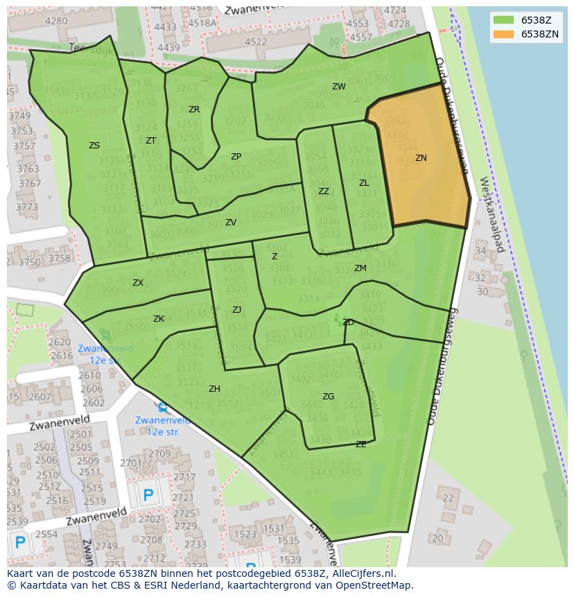 Afbeelding van het postcodegebied 6538 ZN op de kaart.