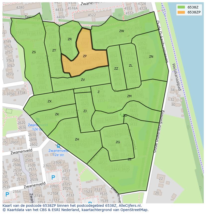 Afbeelding van het postcodegebied 6538 ZP op de kaart.