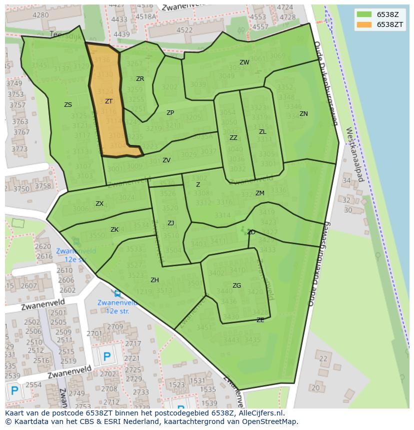 Afbeelding van het postcodegebied 6538 ZT op de kaart.