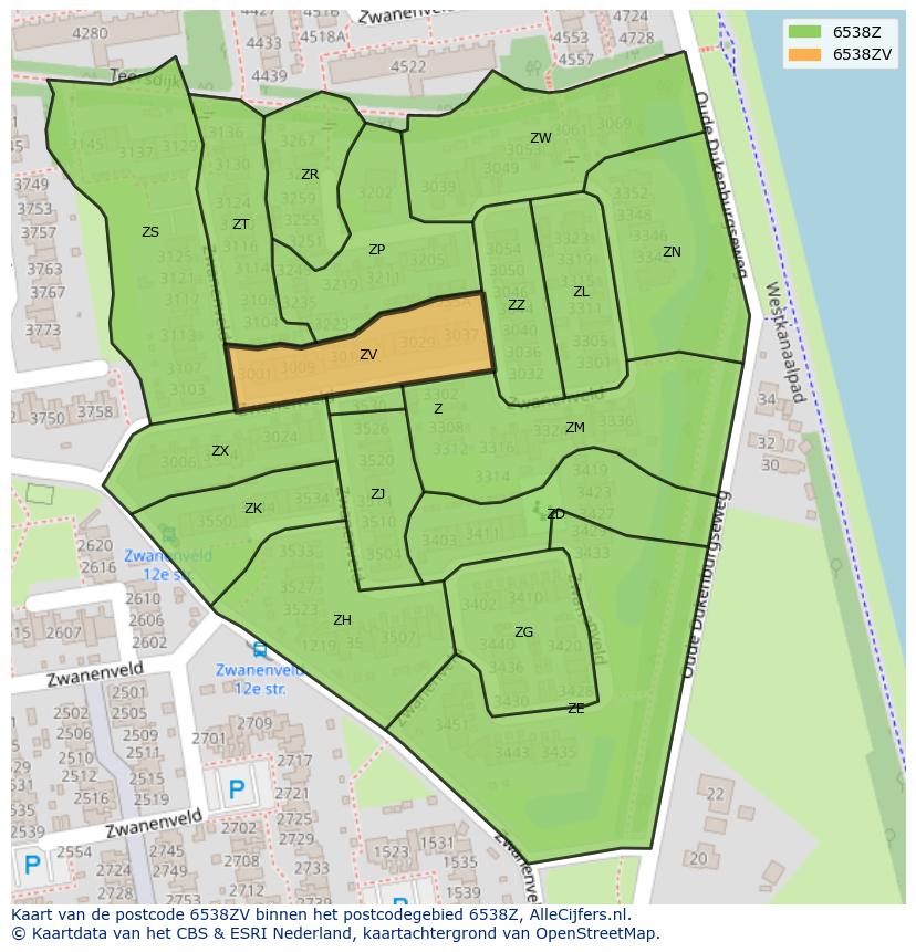 Afbeelding van het postcodegebied 6538 ZV op de kaart.