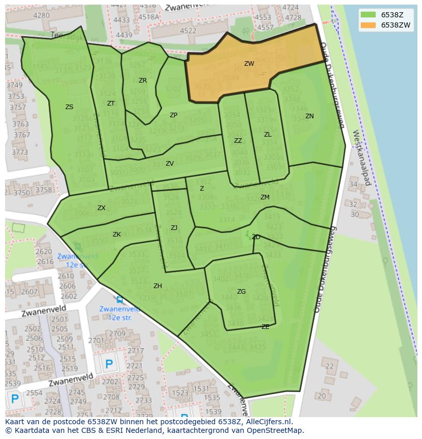 Afbeelding van het postcodegebied 6538 ZW op de kaart.