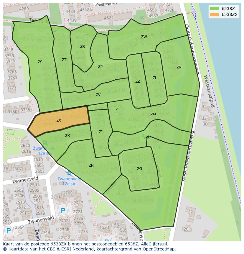 Afbeelding van het postcodegebied 6538 ZX op de kaart.
