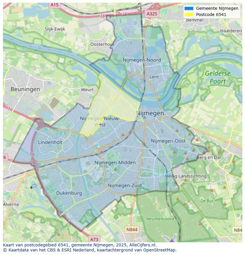 Afbeelding van het postcodegebied 6541 op de kaart.