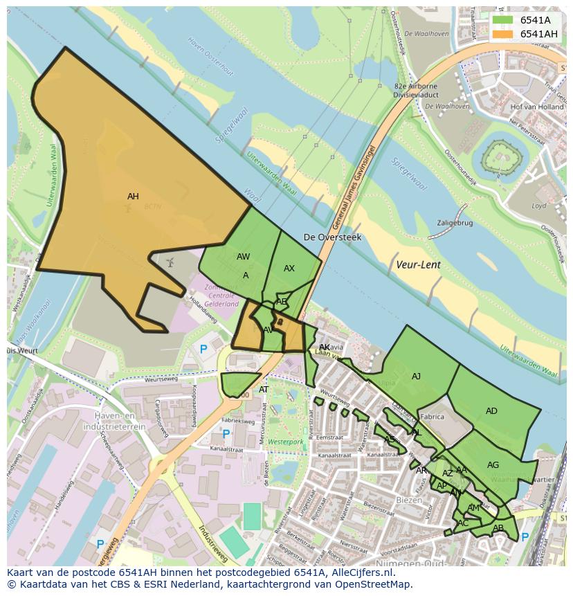 Afbeelding van het postcodegebied 6541 AH op de kaart.