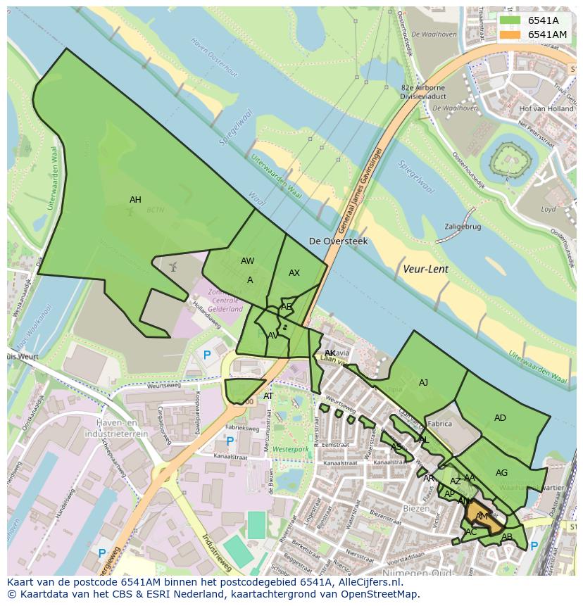 Afbeelding van het postcodegebied 6541 AM op de kaart.