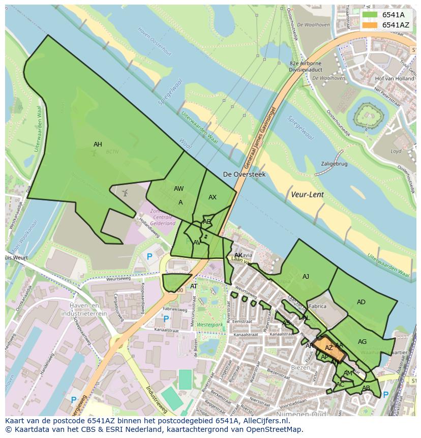 Afbeelding van het postcodegebied 6541 AZ op de kaart.