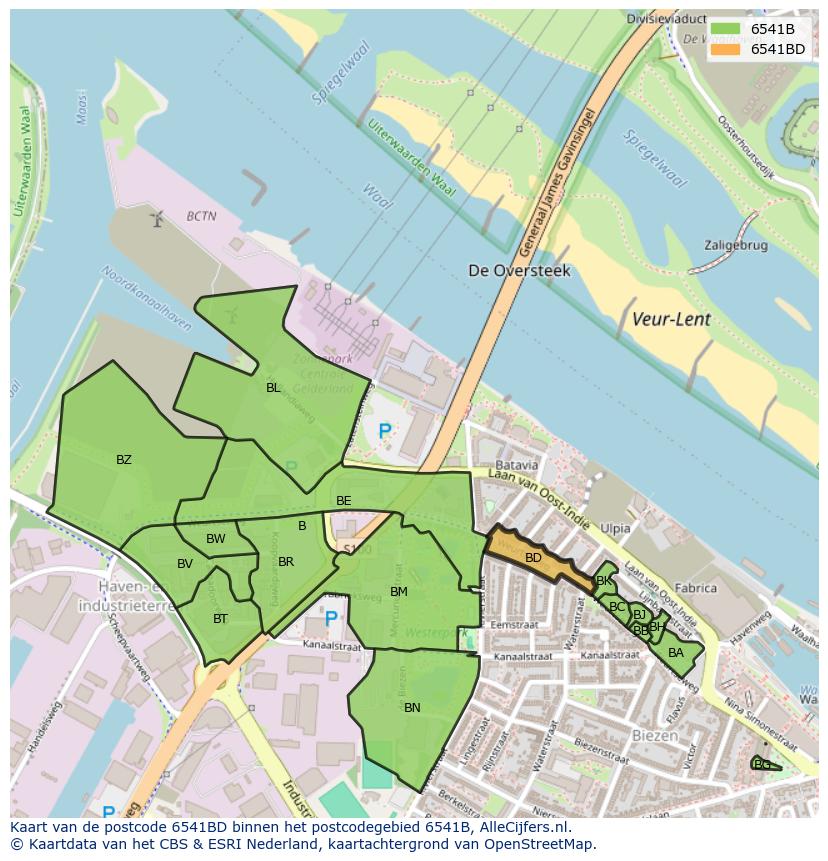Afbeelding van het postcodegebied 6541 BD op de kaart.