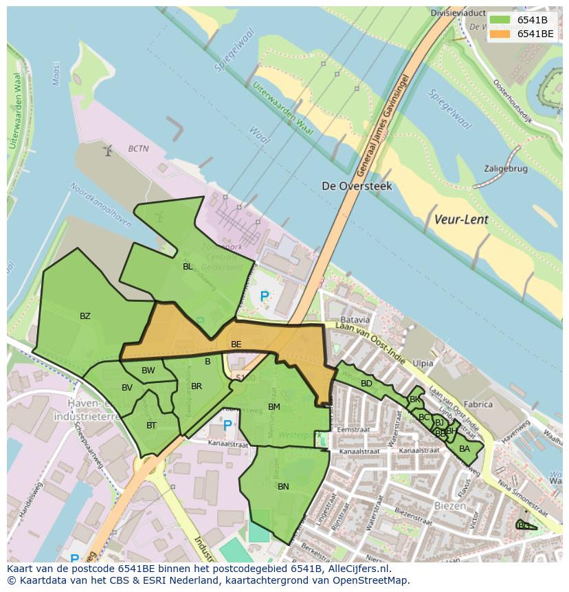Afbeelding van het postcodegebied 6541 BE op de kaart.