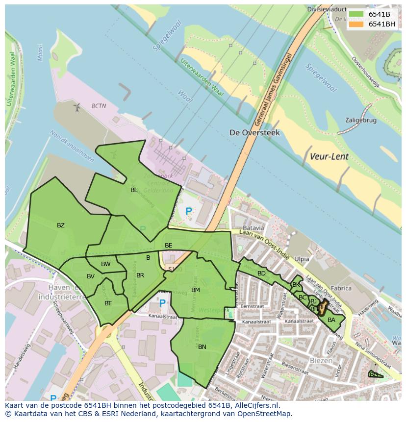Afbeelding van het postcodegebied 6541 BH op de kaart.