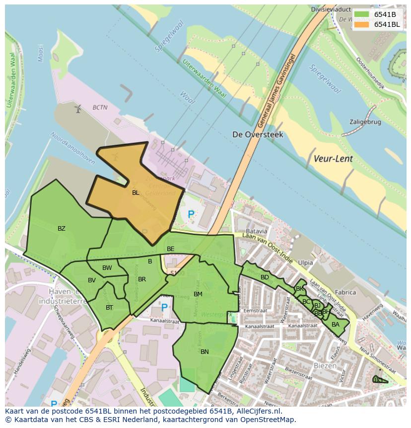 Afbeelding van het postcodegebied 6541 BL op de kaart.