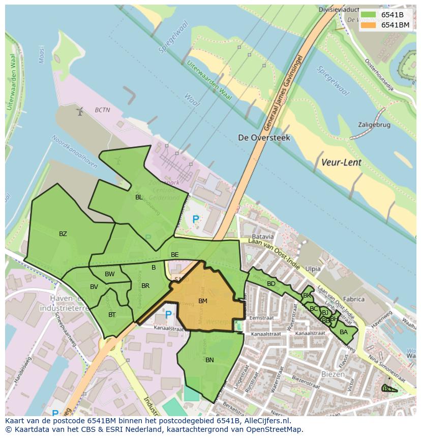 Afbeelding van het postcodegebied 6541 BM op de kaart.