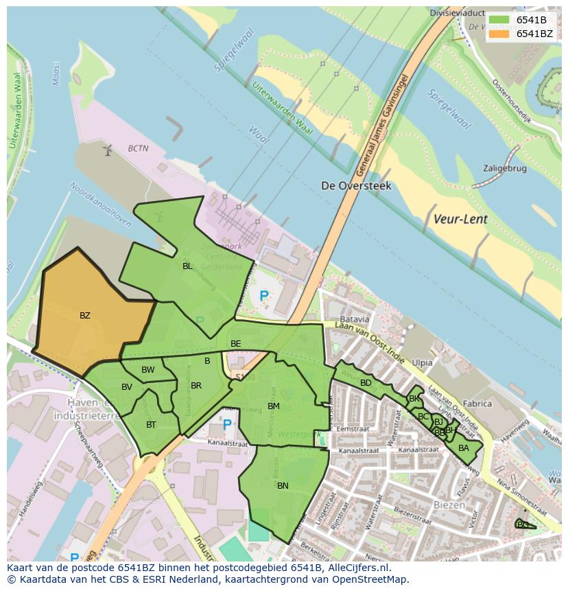 Afbeelding van het postcodegebied 6541 BZ op de kaart.
