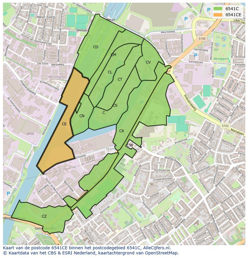 Afbeelding van het postcodegebied 6541 CE op de kaart.