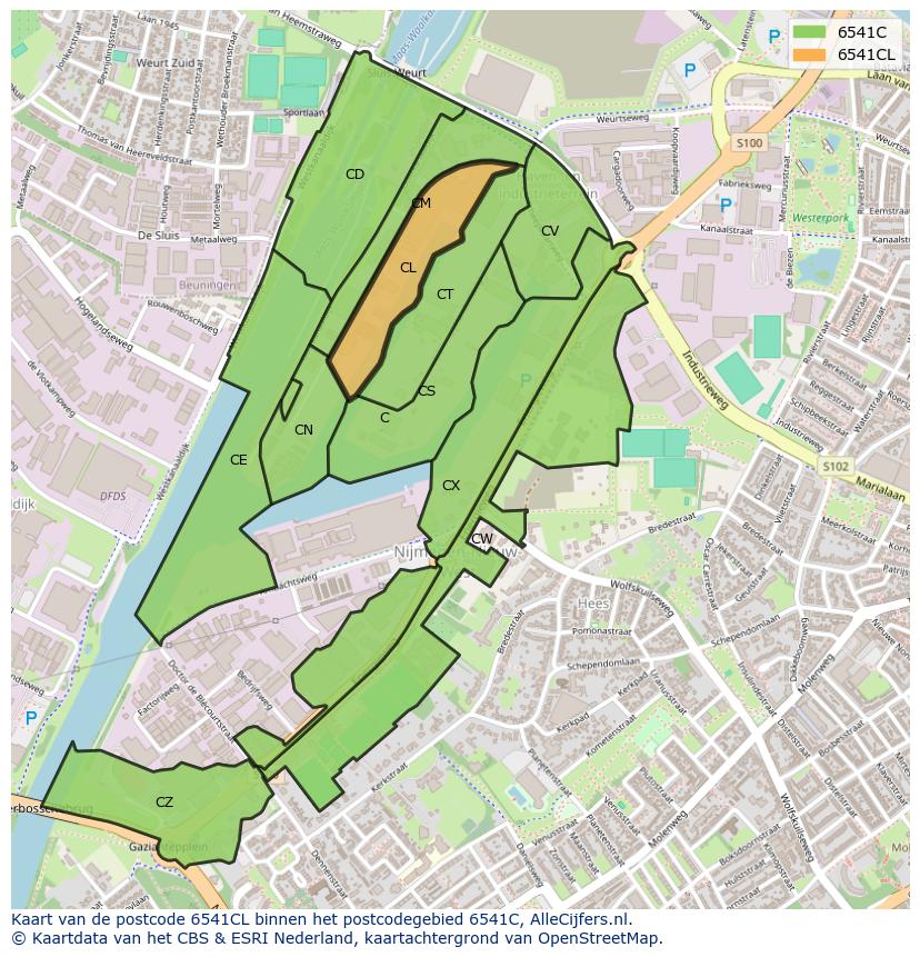 Afbeelding van het postcodegebied 6541 CL op de kaart.