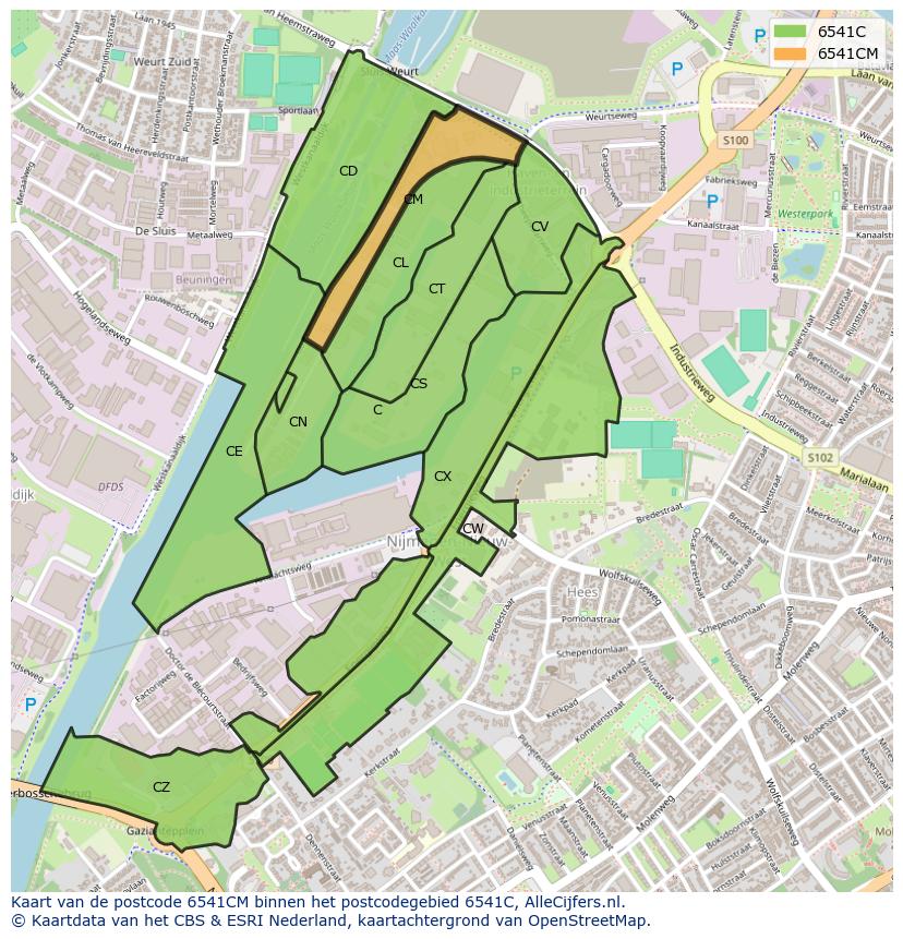 Afbeelding van het postcodegebied 6541 CM op de kaart.