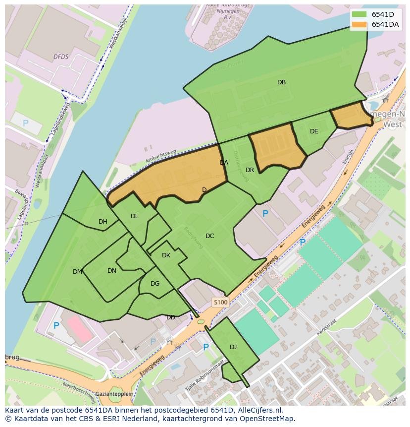 Afbeelding van het postcodegebied 6541 DA op de kaart.