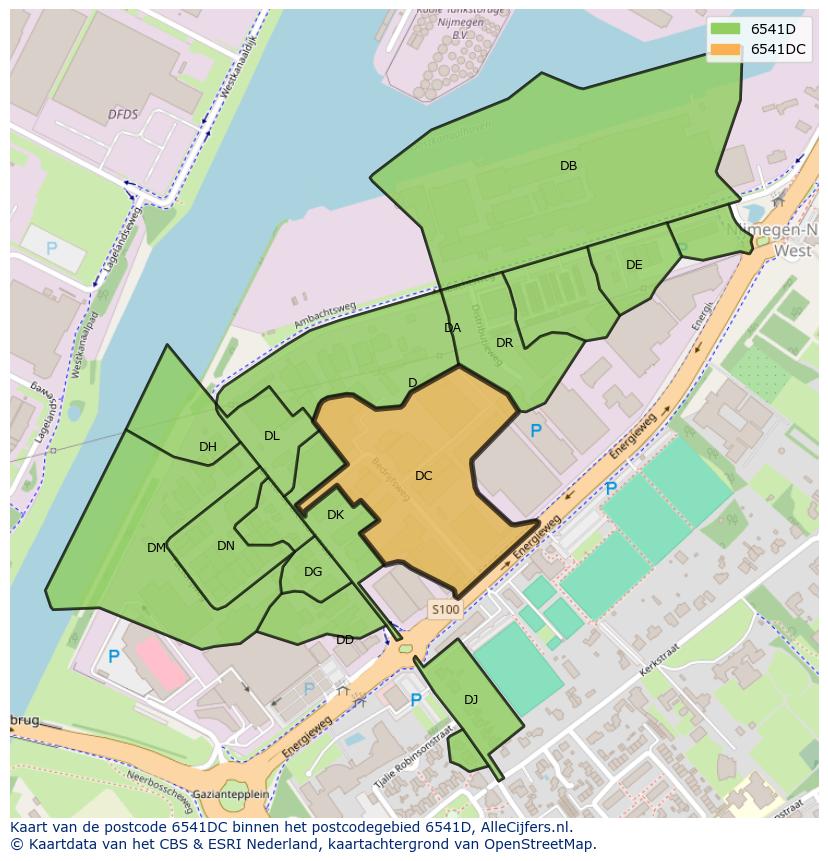 Afbeelding van het postcodegebied 6541 DC op de kaart.