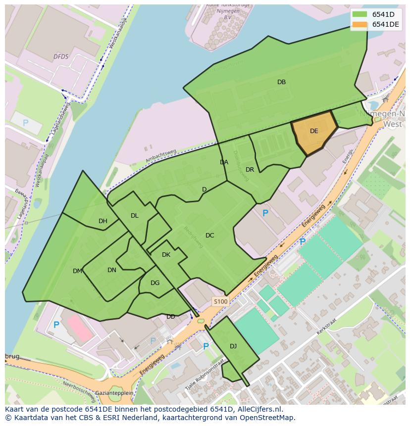Afbeelding van het postcodegebied 6541 DE op de kaart.