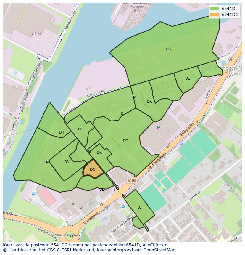 Afbeelding van het postcodegebied 6541 DG op de kaart.