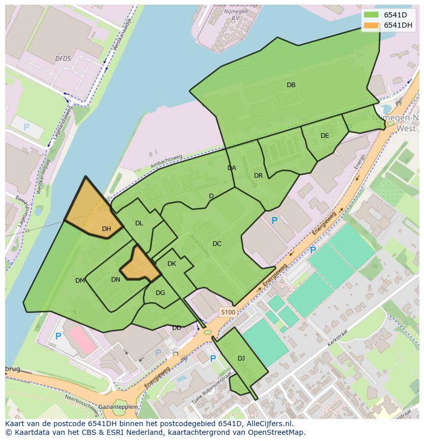 Afbeelding van het postcodegebied 6541 DH op de kaart.