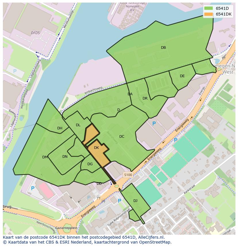 Afbeelding van het postcodegebied 6541 DK op de kaart.