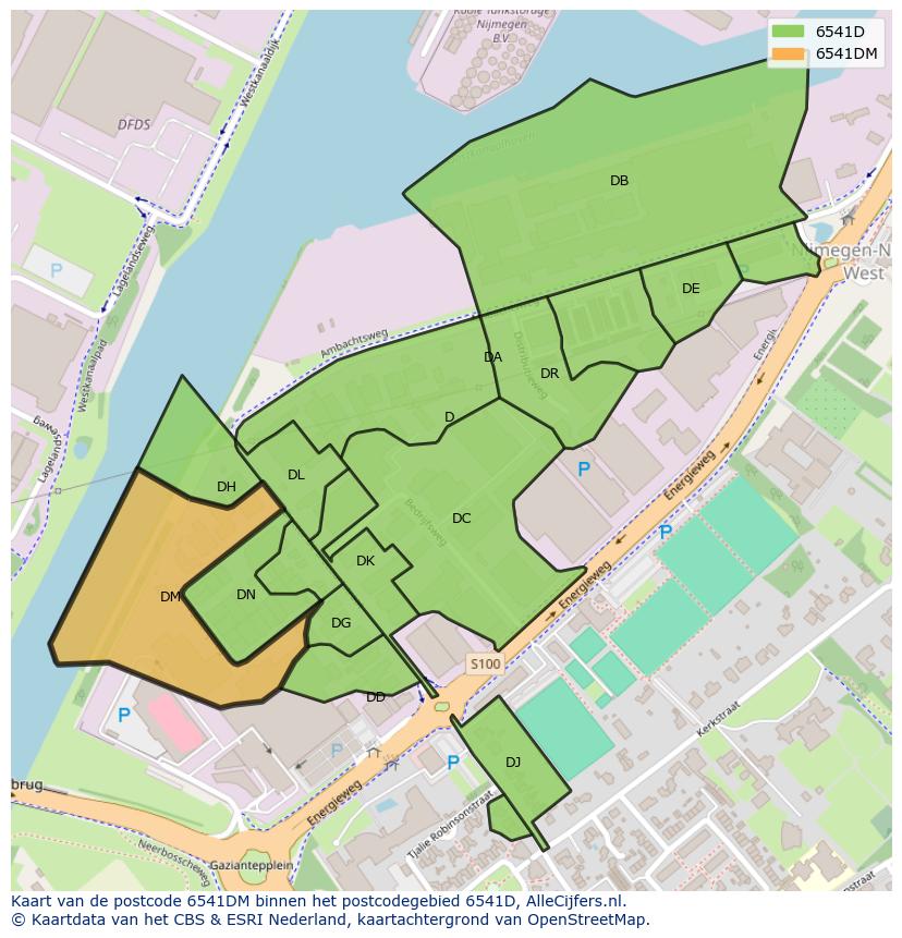 Afbeelding van het postcodegebied 6541 DM op de kaart.