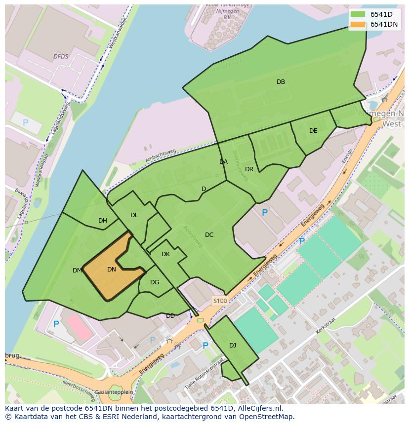 Afbeelding van het postcodegebied 6541 DN op de kaart.