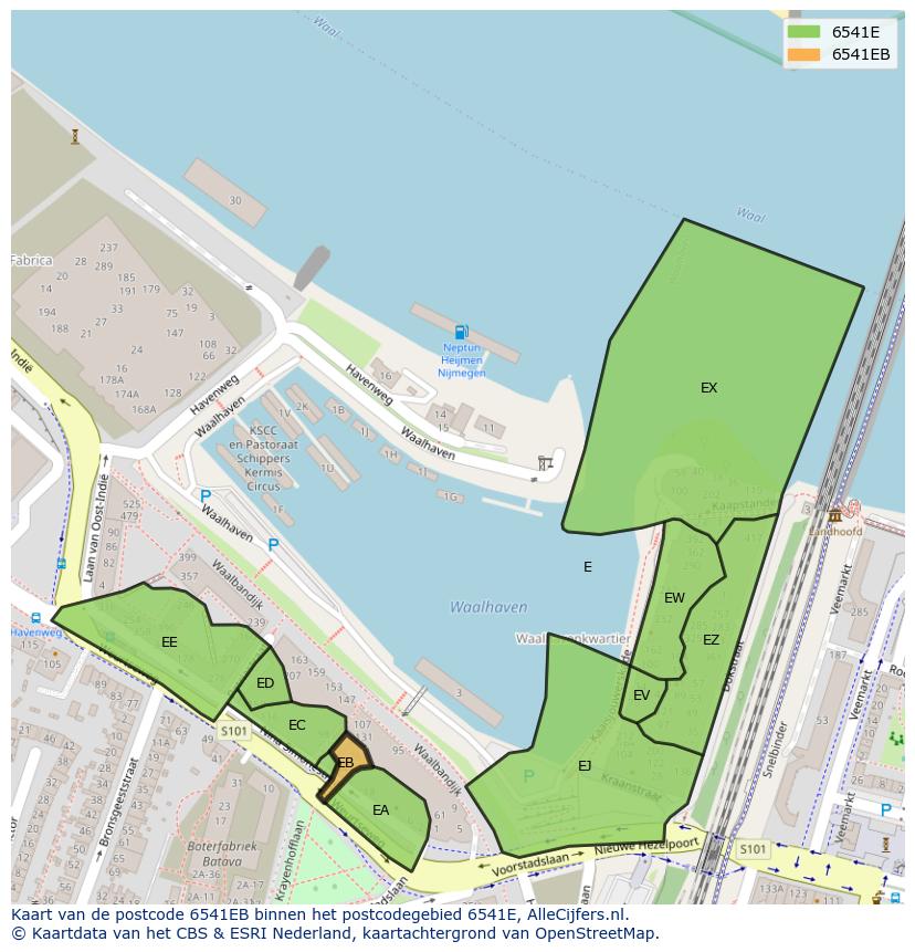 Afbeelding van het postcodegebied 6541 EB op de kaart.