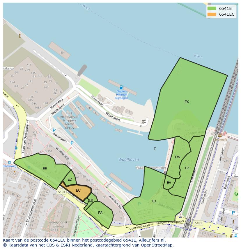 Afbeelding van het postcodegebied 6541 EC op de kaart.