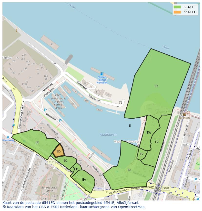 Afbeelding van het postcodegebied 6541 ED op de kaart.