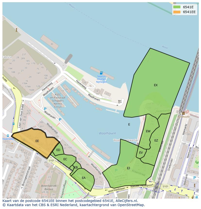 Afbeelding van het postcodegebied 6541 EE op de kaart.