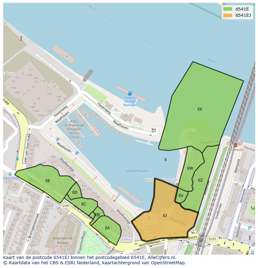 Afbeelding van het postcodegebied 6541 EJ op de kaart.