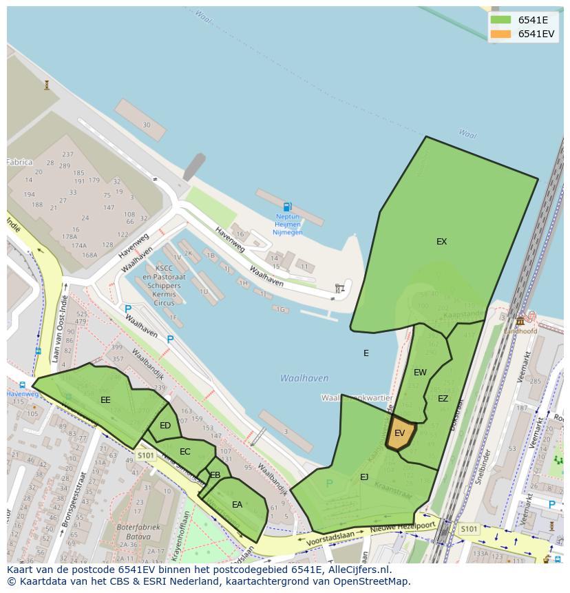 Afbeelding van het postcodegebied 6541 EV op de kaart.