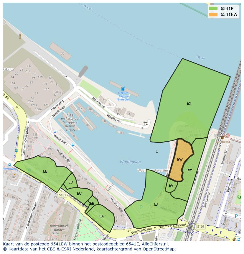 Afbeelding van het postcodegebied 6541 EW op de kaart.