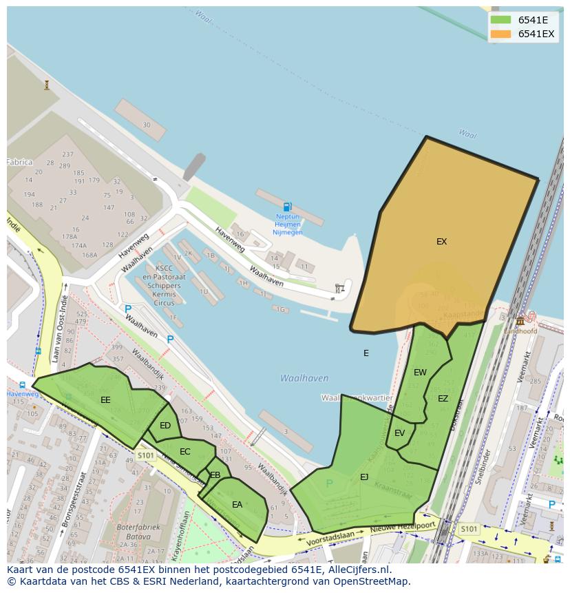 Afbeelding van het postcodegebied 6541 EX op de kaart.