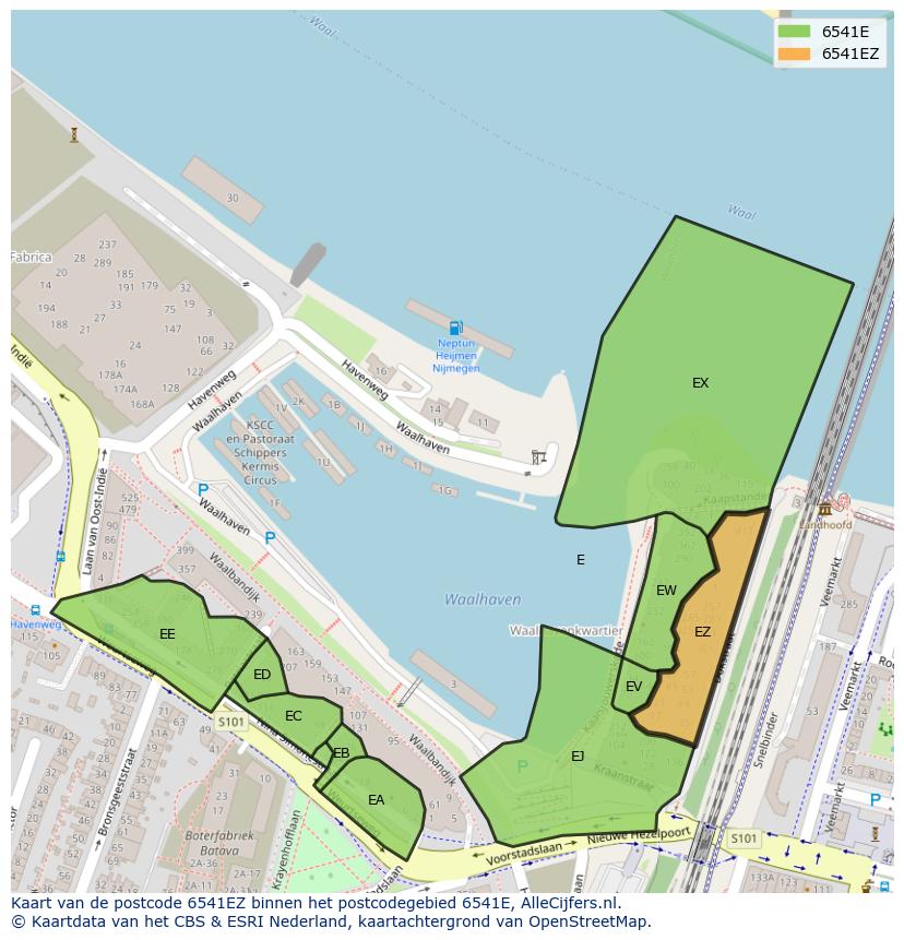 Afbeelding van het postcodegebied 6541 EZ op de kaart.