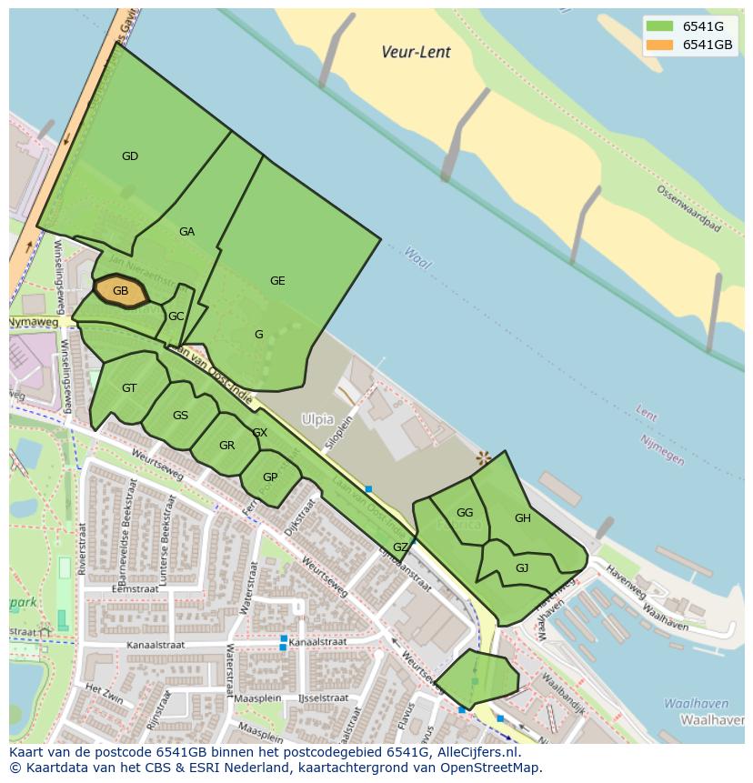 Afbeelding van het postcodegebied 6541 GB op de kaart.