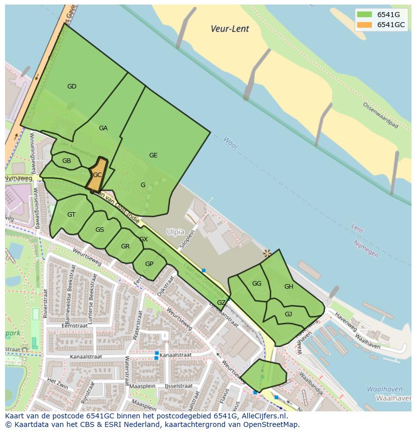 Afbeelding van het postcodegebied 6541 GC op de kaart.
