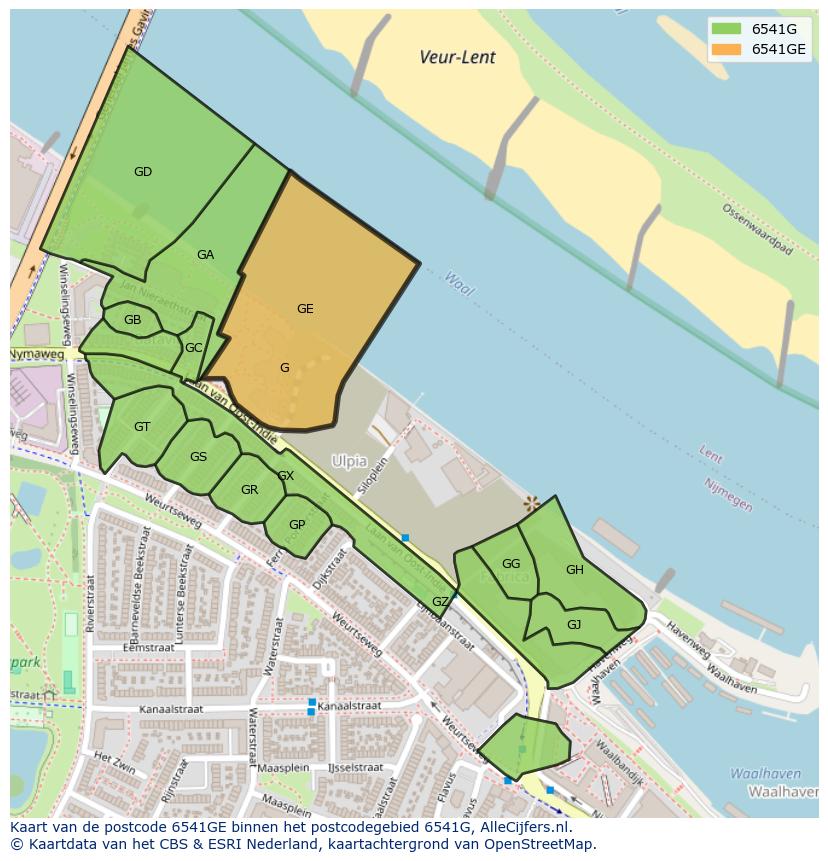 Afbeelding van het postcodegebied 6541 GE op de kaart.