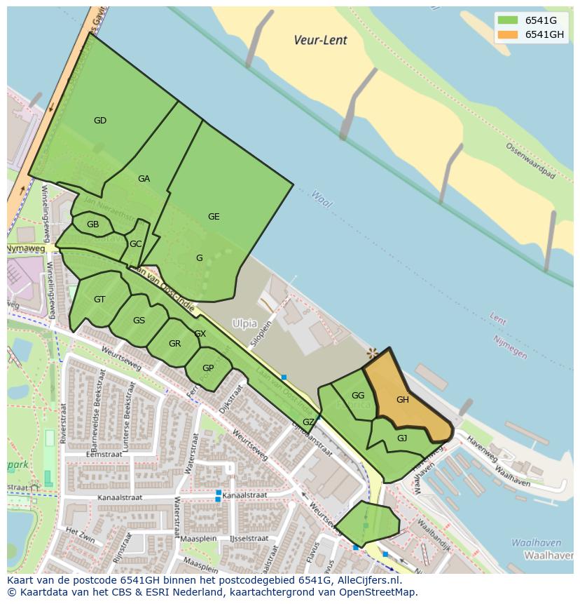 Afbeelding van het postcodegebied 6541 GH op de kaart.