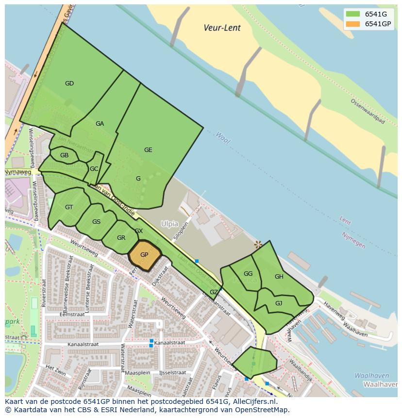 Afbeelding van het postcodegebied 6541 GP op de kaart.