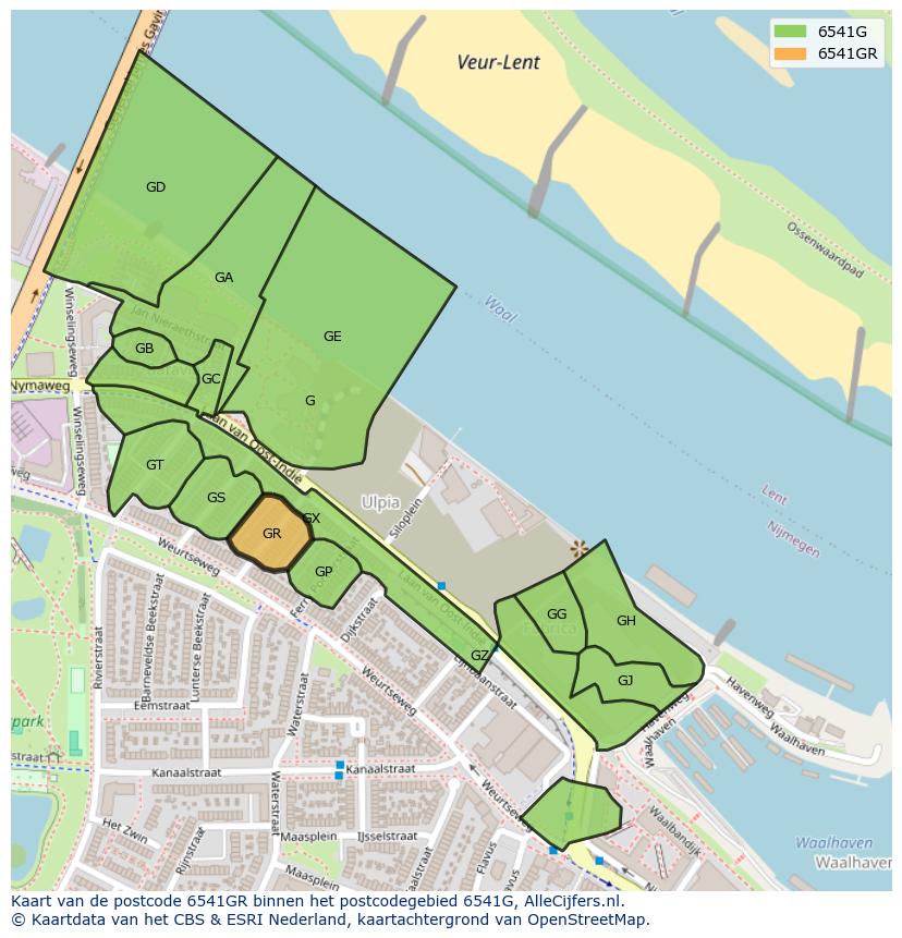 Afbeelding van het postcodegebied 6541 GR op de kaart.