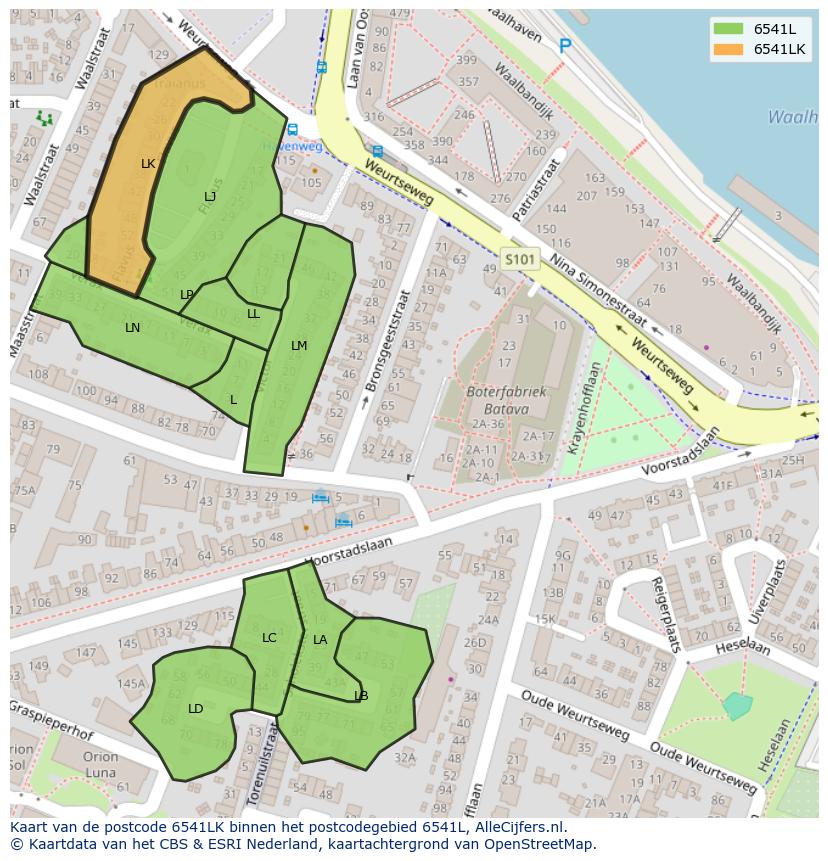 Afbeelding van het postcodegebied 6541 LK op de kaart.