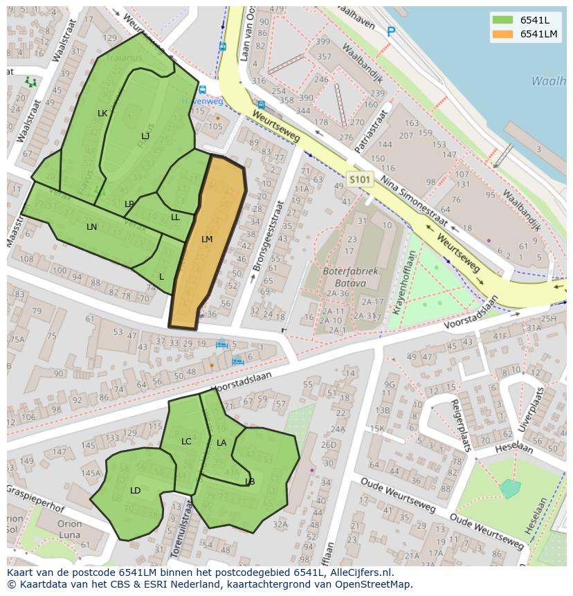 Afbeelding van het postcodegebied 6541 LM op de kaart.