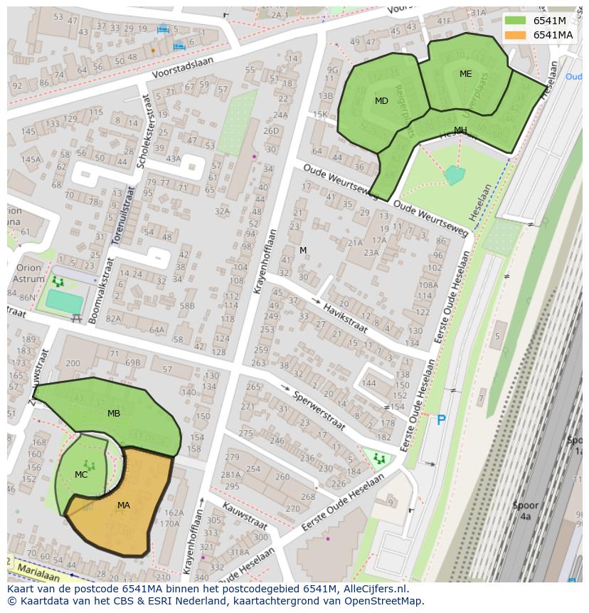 Afbeelding van het postcodegebied 6541 MA op de kaart.