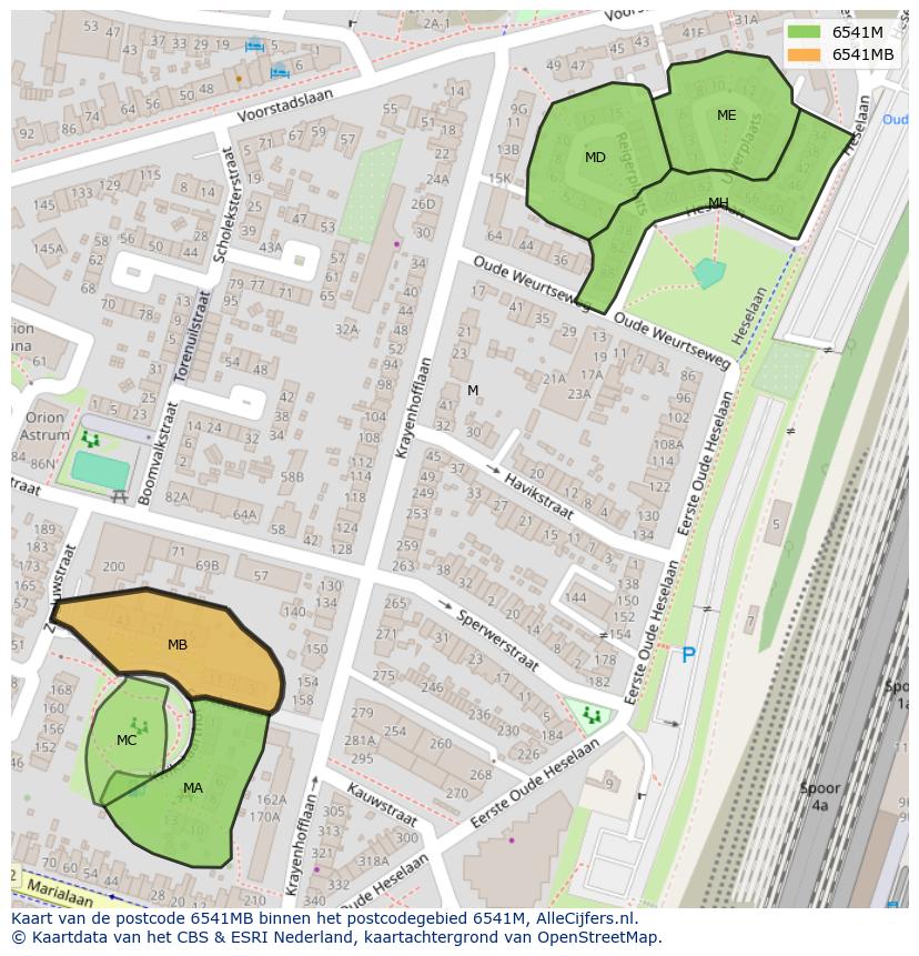 Afbeelding van het postcodegebied 6541 MB op de kaart.