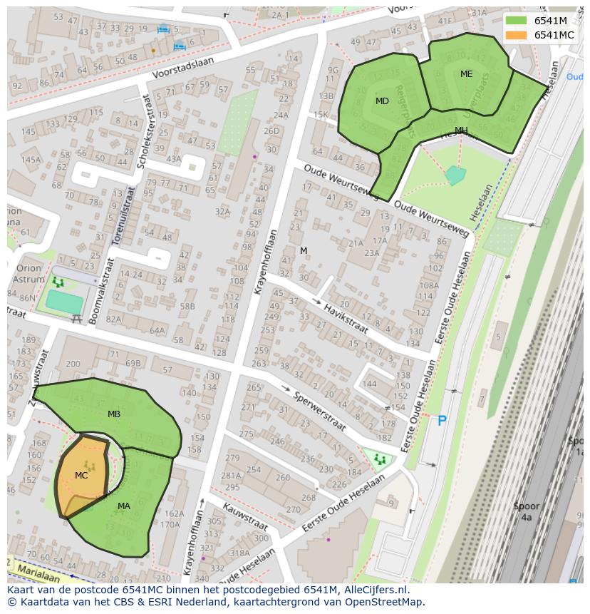 Afbeelding van het postcodegebied 6541 MC op de kaart.