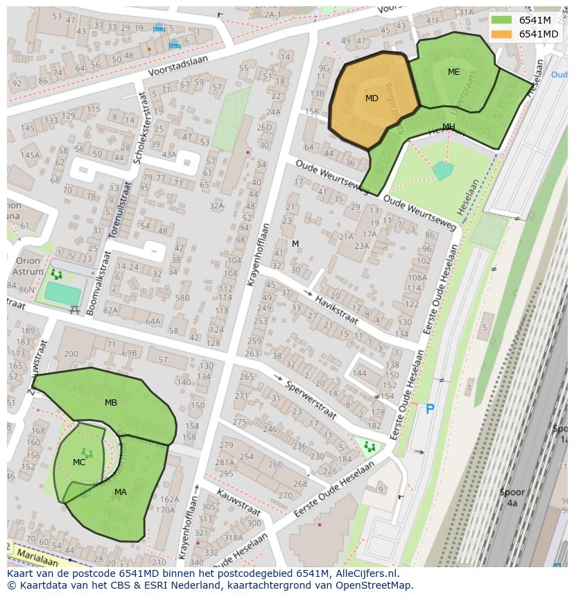Afbeelding van het postcodegebied 6541 MD op de kaart.