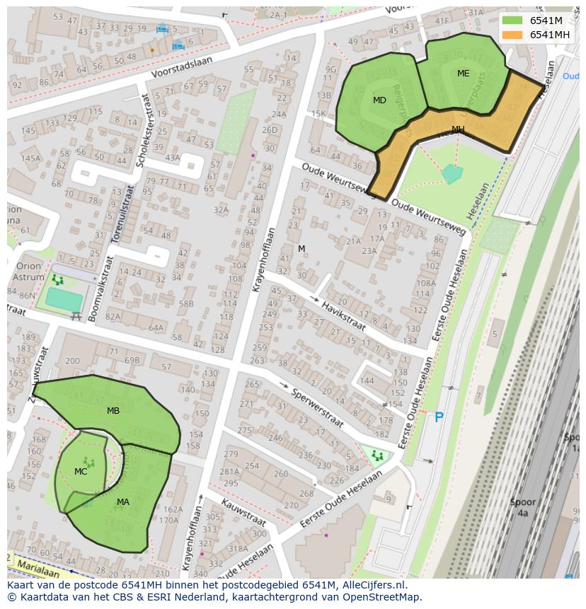 Afbeelding van het postcodegebied 6541 MH op de kaart.